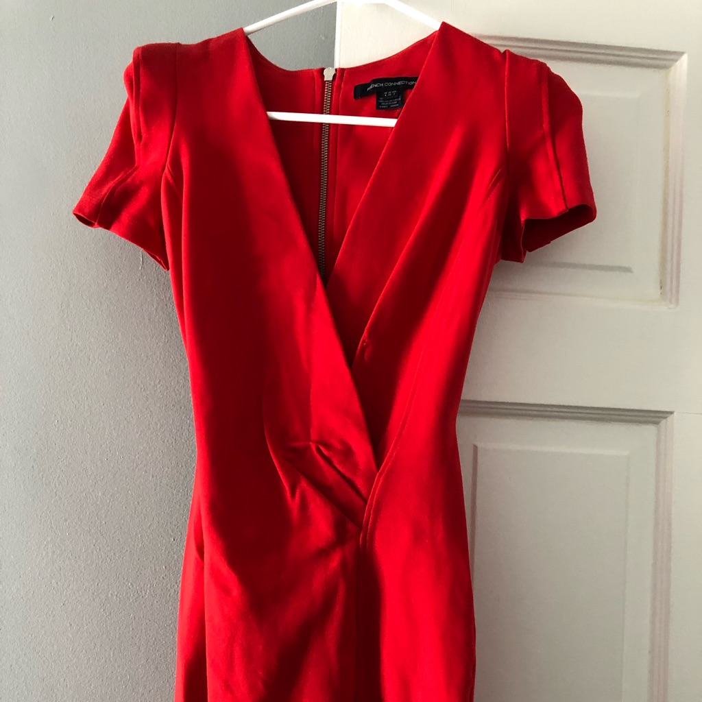 French Connection V Neck Crossover Dress Red